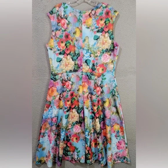 XL 16/18 stunning floral stretch dress New York & Co trad wife retro vintage - Picture 2 of 4